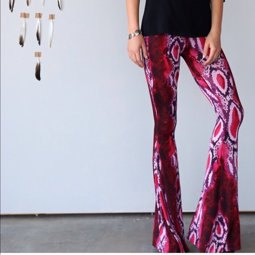 Pylo red and purple snake skin bell bottoms boho